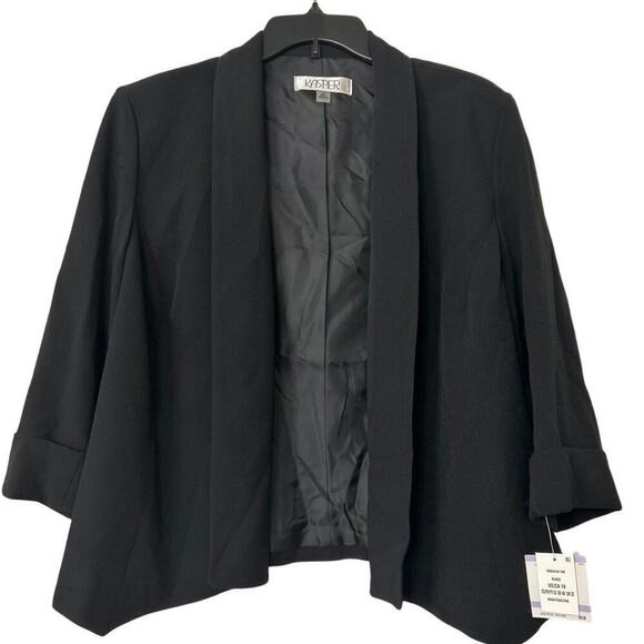 KASPER NWT Open Front Fly Away 3/4 Sleeve Black Suit Jacket Size 18 - Picture 3 of 14